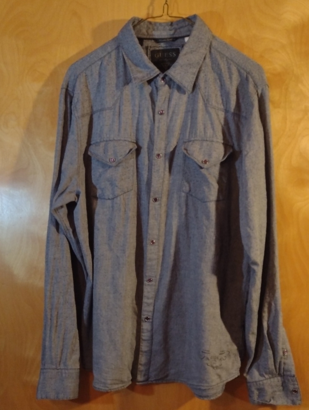 GUESS Men's Chambray Button-Down Shirt in Light Blue